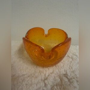 Vintage Murano Hand blown Glass Bowl/Ashtray Orange Controlled Bubbles